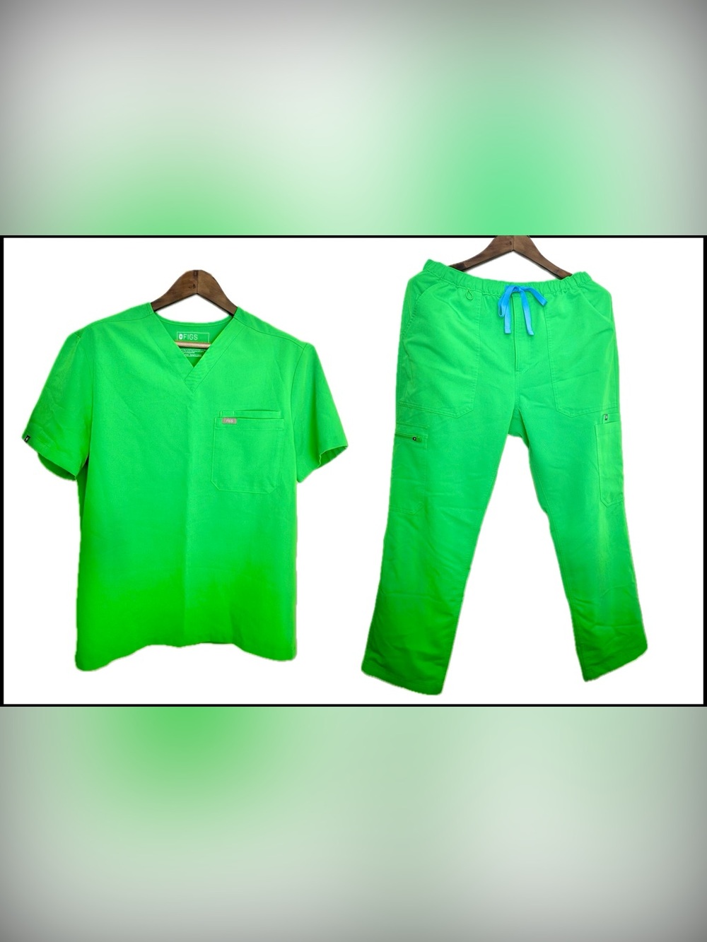 FIGS Men’s Leon Medium Top and Cairo Medium/Short Bottoms in Rare Emerald Green